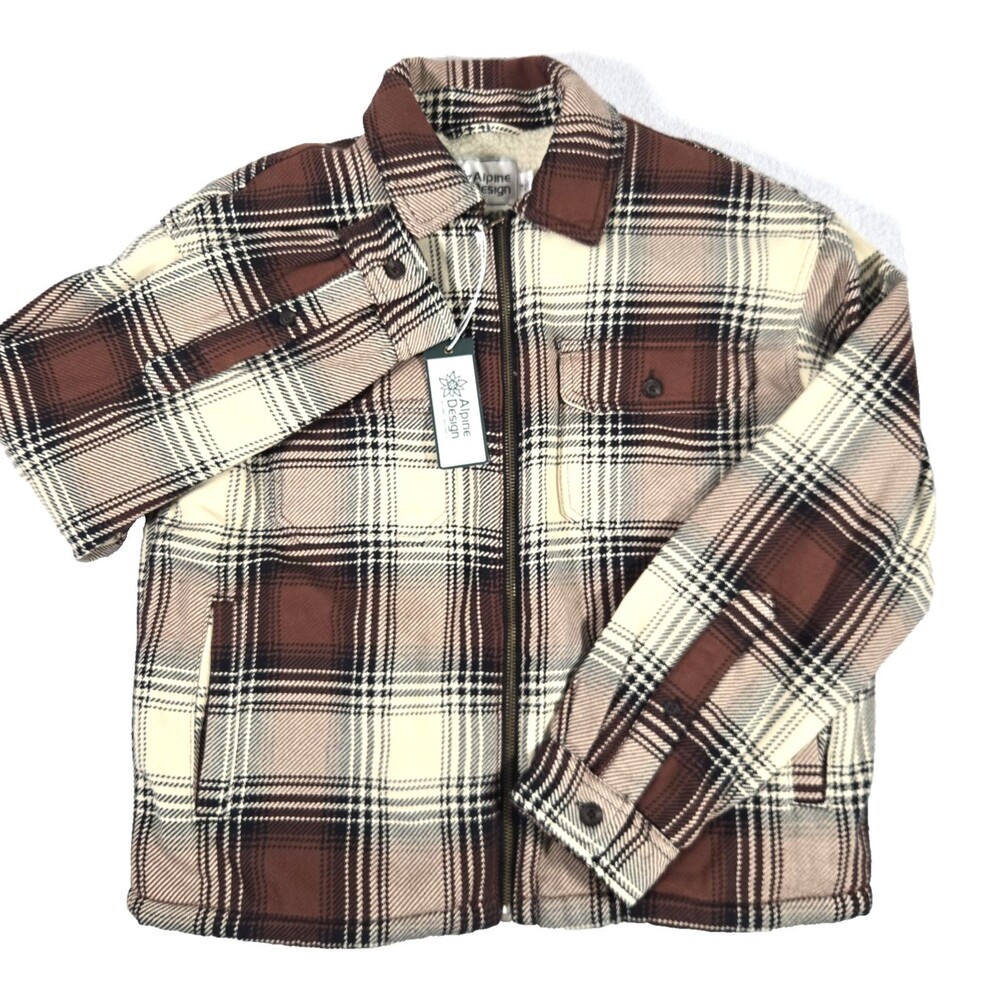 Alpine Design Women's Sherpa Lined Full Zip Jacket Small Brown Lake Plaid New